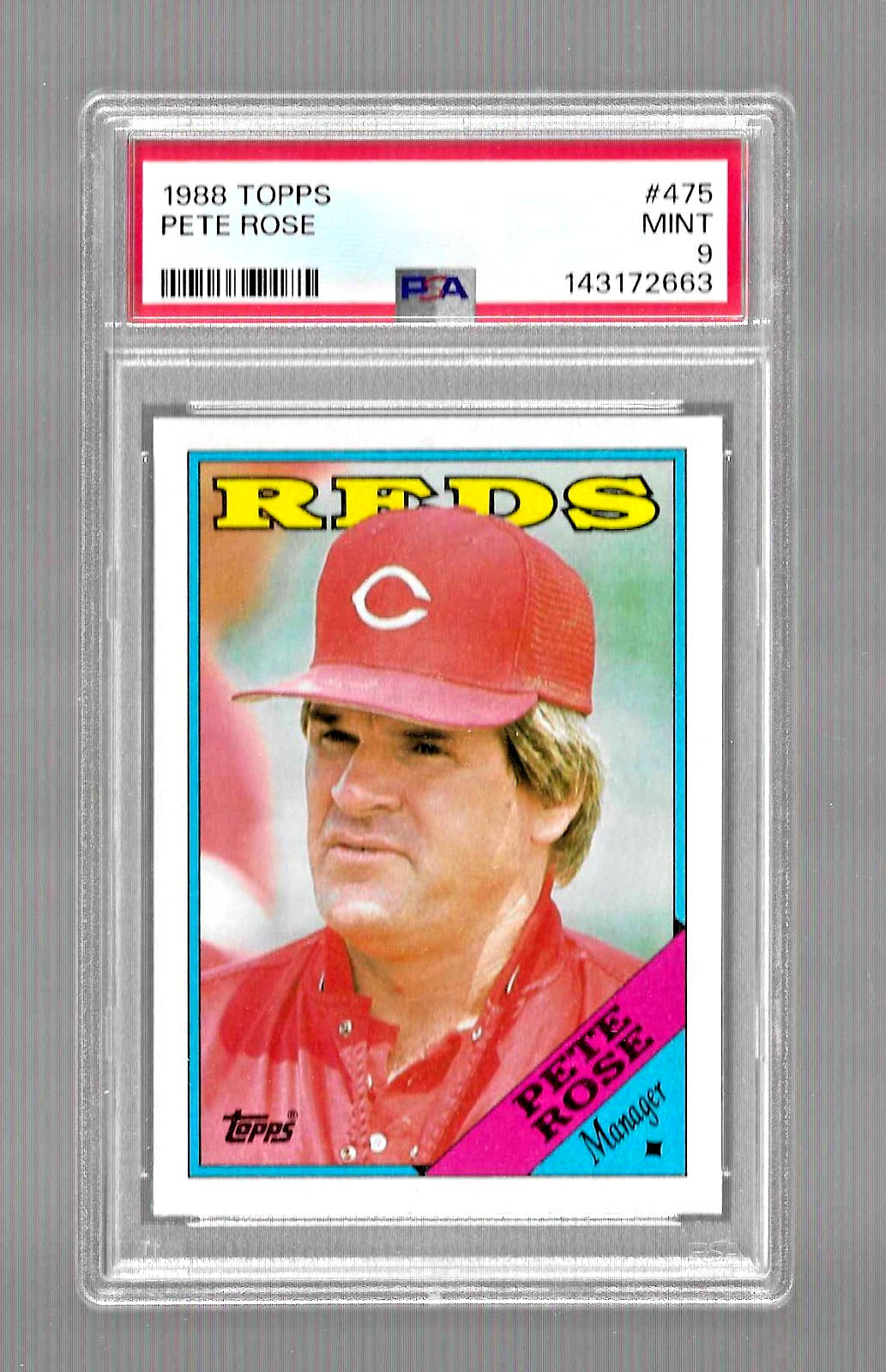 1988 TOPPS BASEBALL CARD #475 PETE ROSE GRADED PSA 9 MINT NQ MLB CINCINNATI REDS