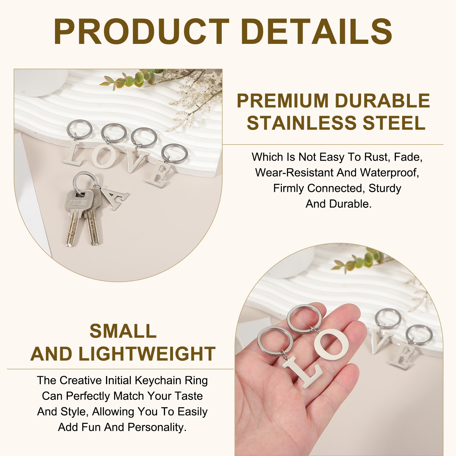 Initial Letter Keychain, Men Women A-Z Key Ring, Silver (Letter X)