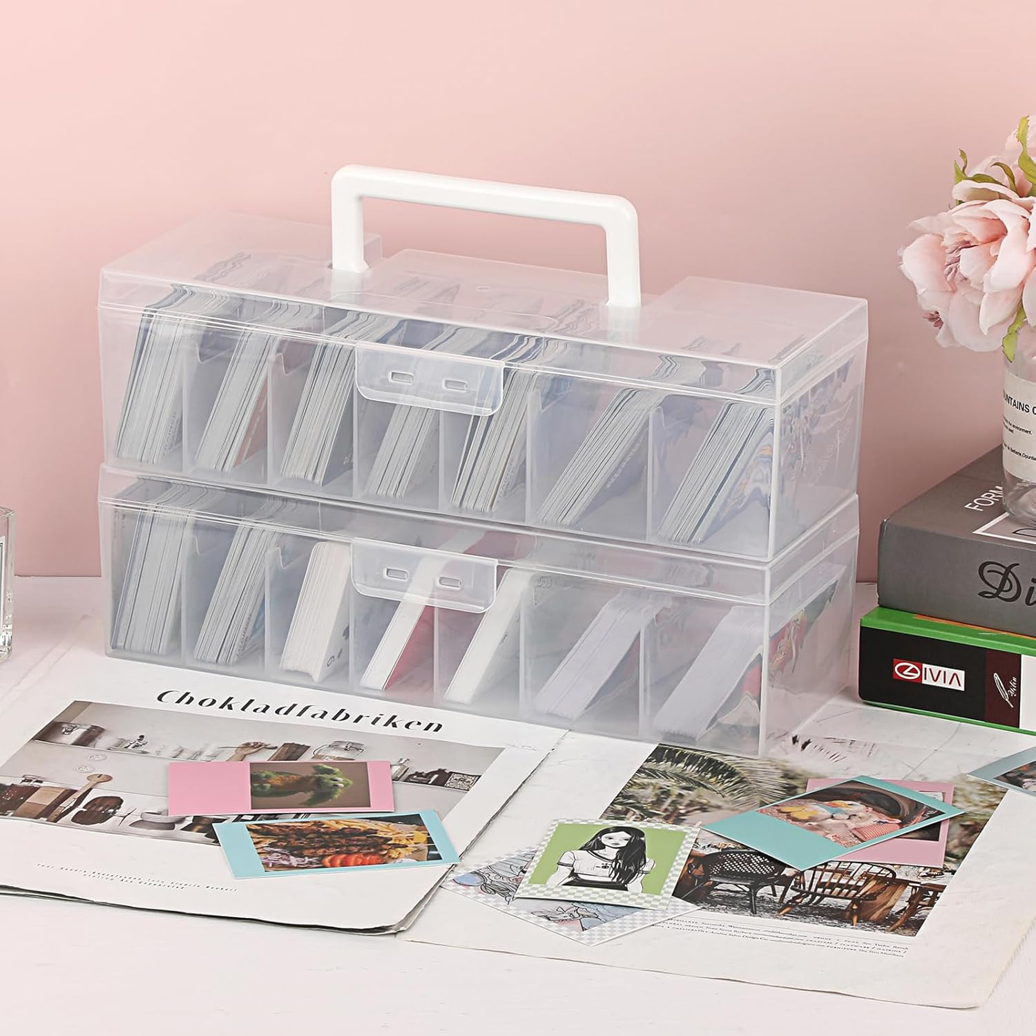 2-Pack Clear Plastic Trading Card Storage Boxes with Dividers for Sports & TCG C