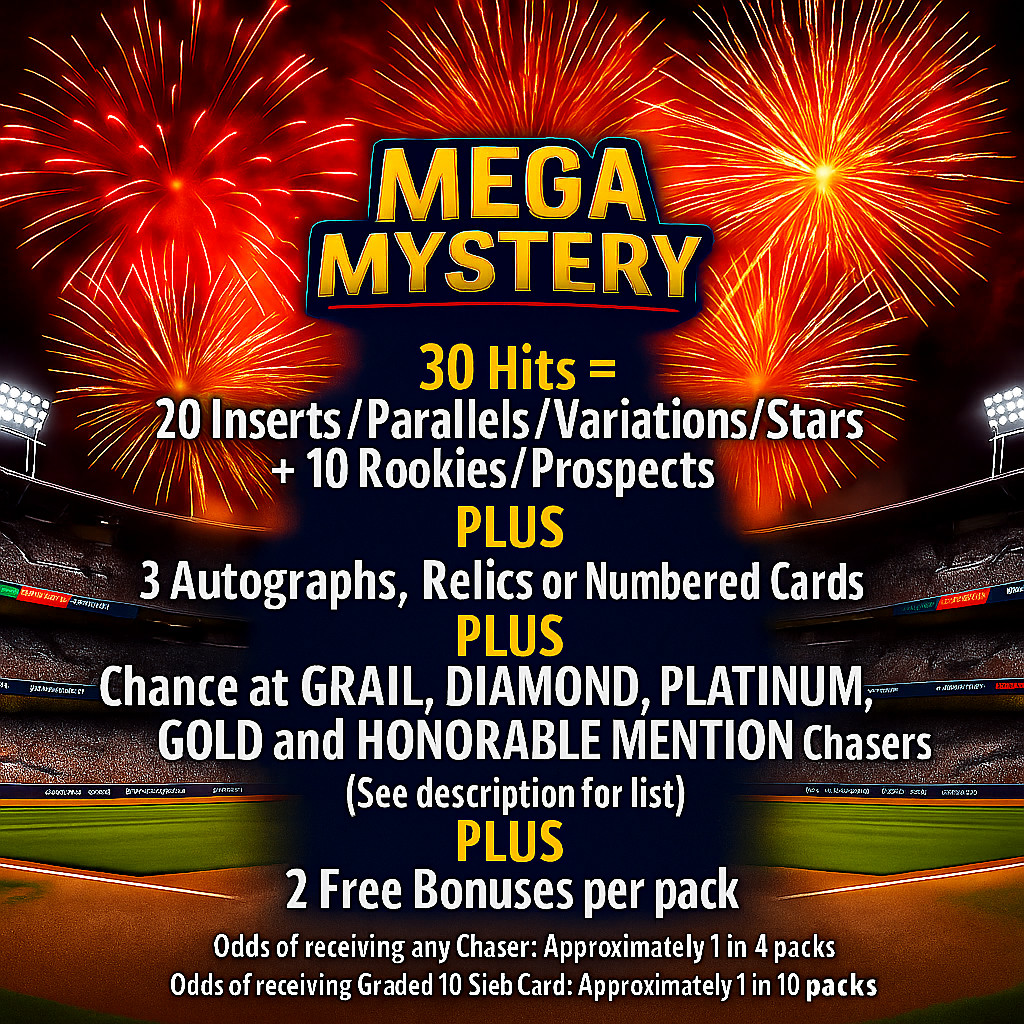 NEW Mystery MLB Chaser Packs 30 Hits Guaranteed 3 #’d, Autos or Relics per pack