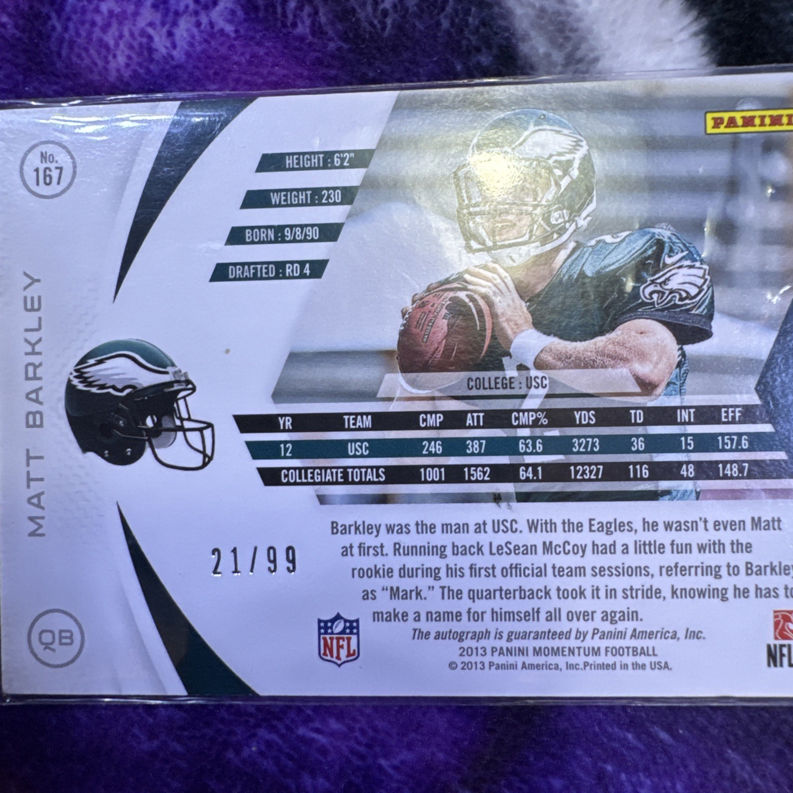2013 Panini Momentum – Matt Barkley #167 Rookie Signatures /99 (AU, RC)
