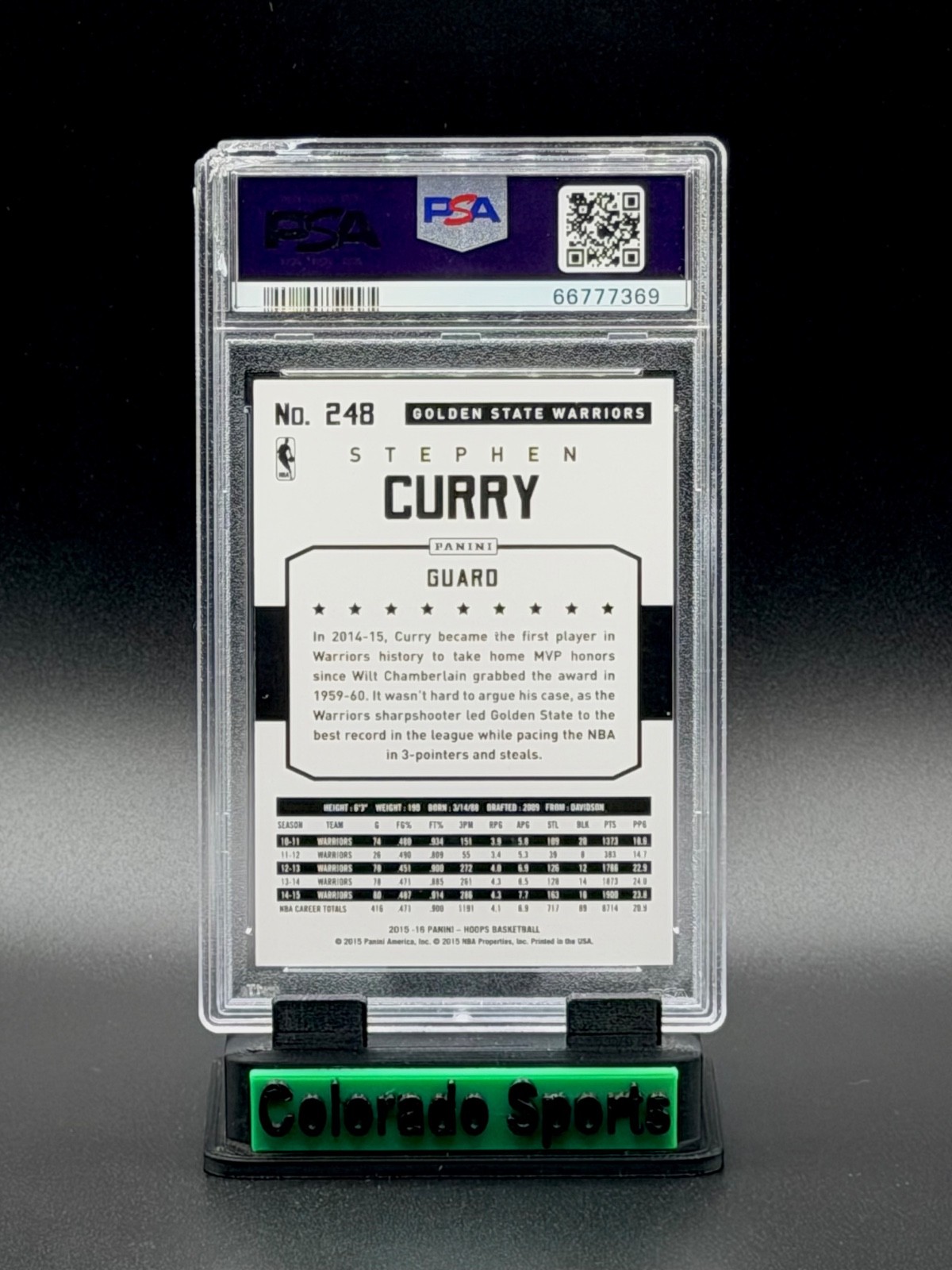 STEPHEN CURRY 2015-16 Panini Hoops #248 Red 099/299 *Chip* PSA 9 Mint