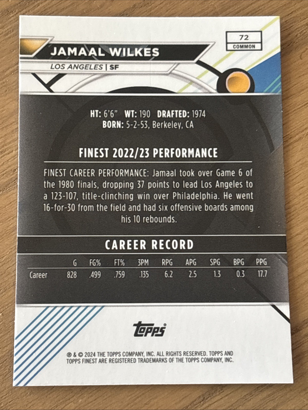 2023-24 Topps Finest – Common Jamaal Wilkes #72 Lakers HOF NM+