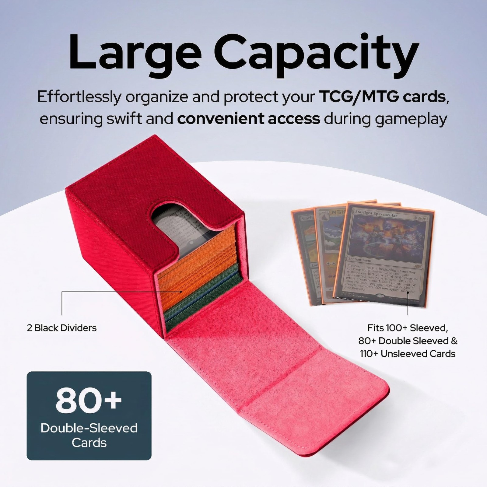 Commander Deck Box with 2 Dividers – Fits 100+ Single Sleeved Cards, Strong