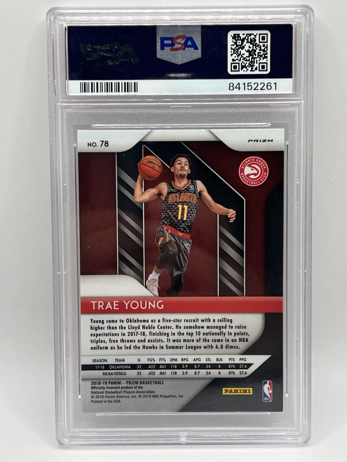 Panini 2018-19 Prizm Trae Young #78 Ruby Wave Prizm Rookie Atlanta Hawks PSA 10