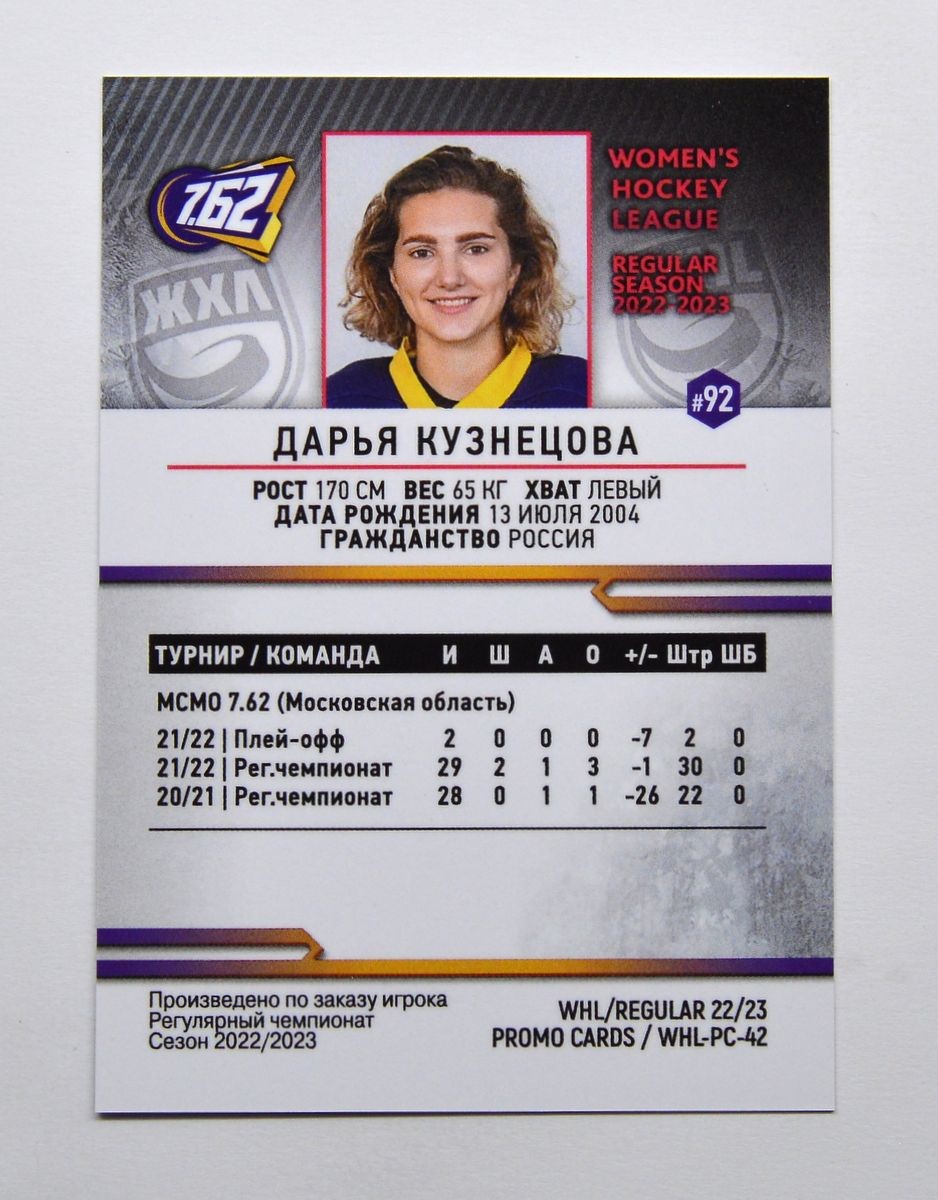 2022-23 BY cards WHL Promo Card #WHL-PC-42 Darya Kuznetsova