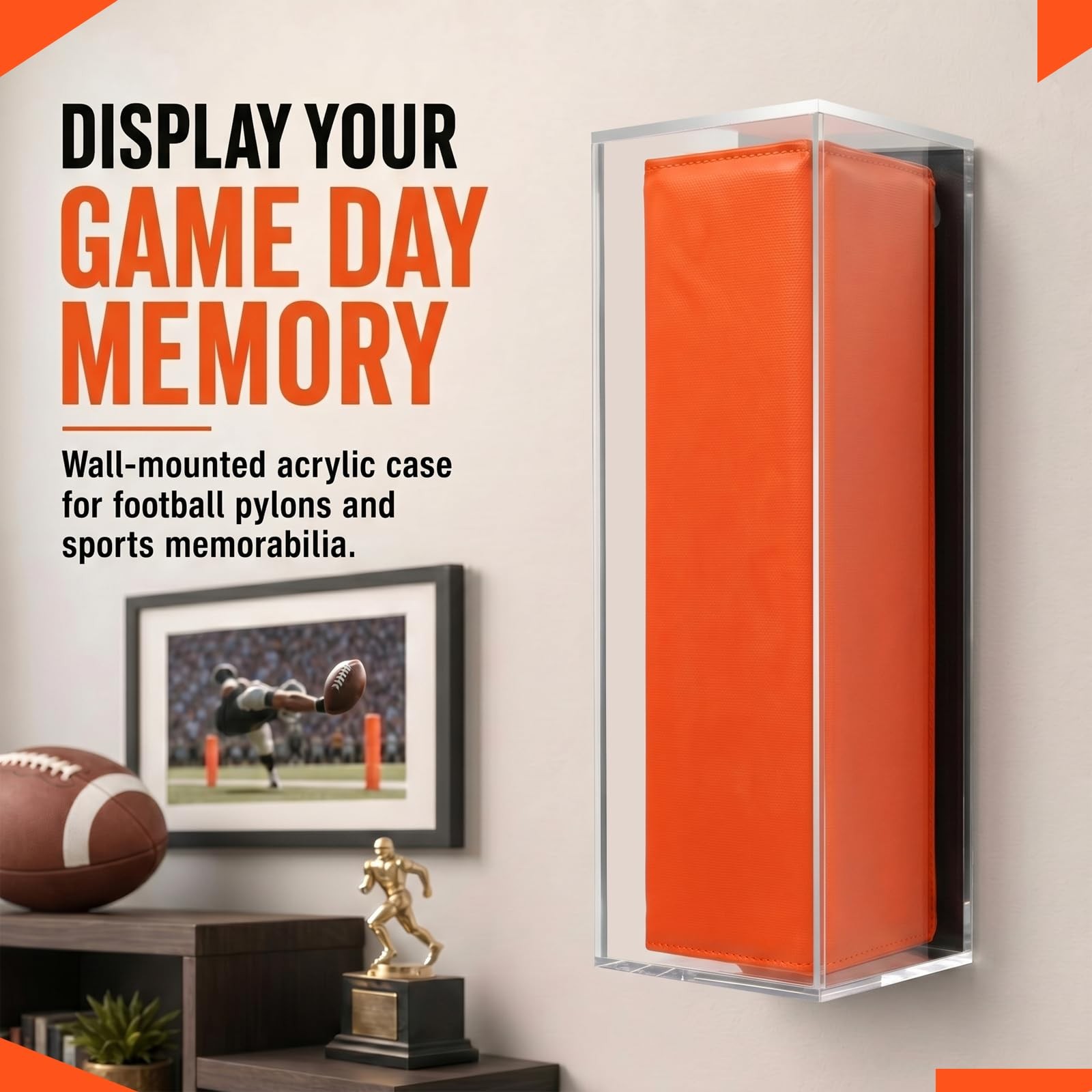 Kritkin Acrylic Football End Zone Pylon Display Case Large 18.7 x 5 x 5 Inche…