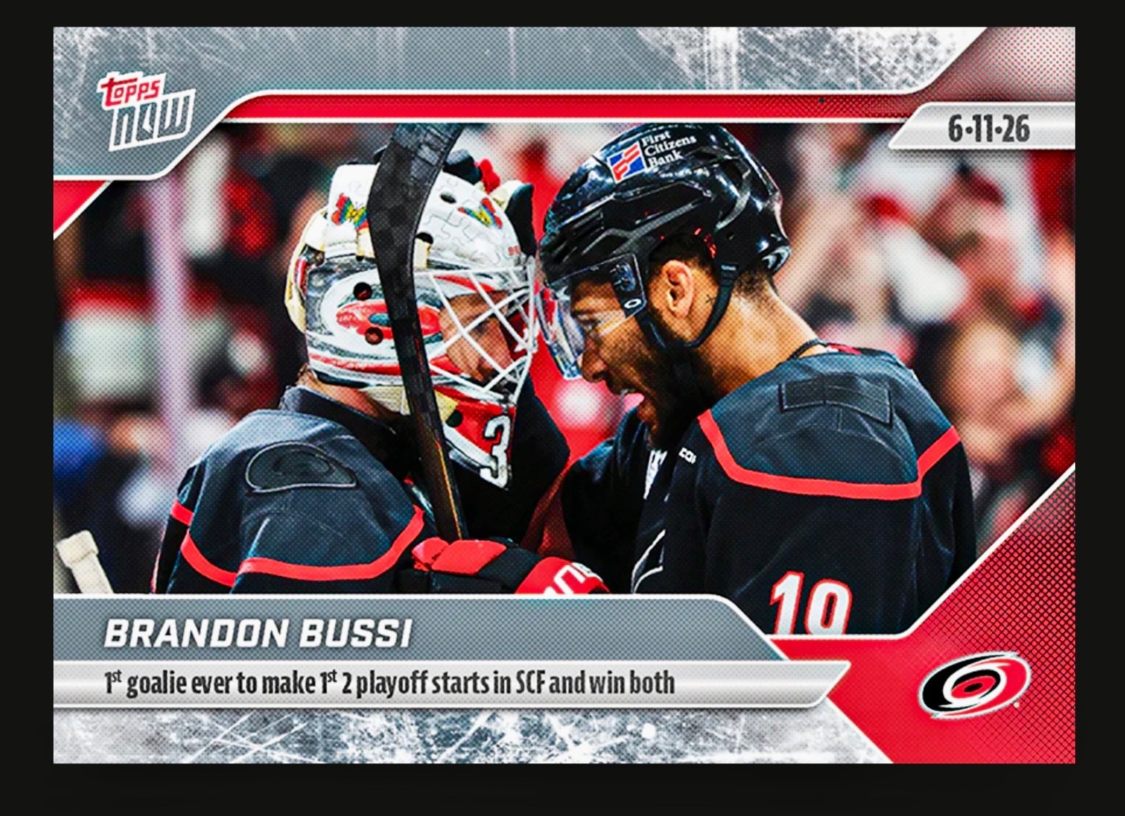 2025-26 TOPPS NOW HOCKEY STICKER 198 BRANDON BUSSI WINS FIRST 2 FINALS STARTS