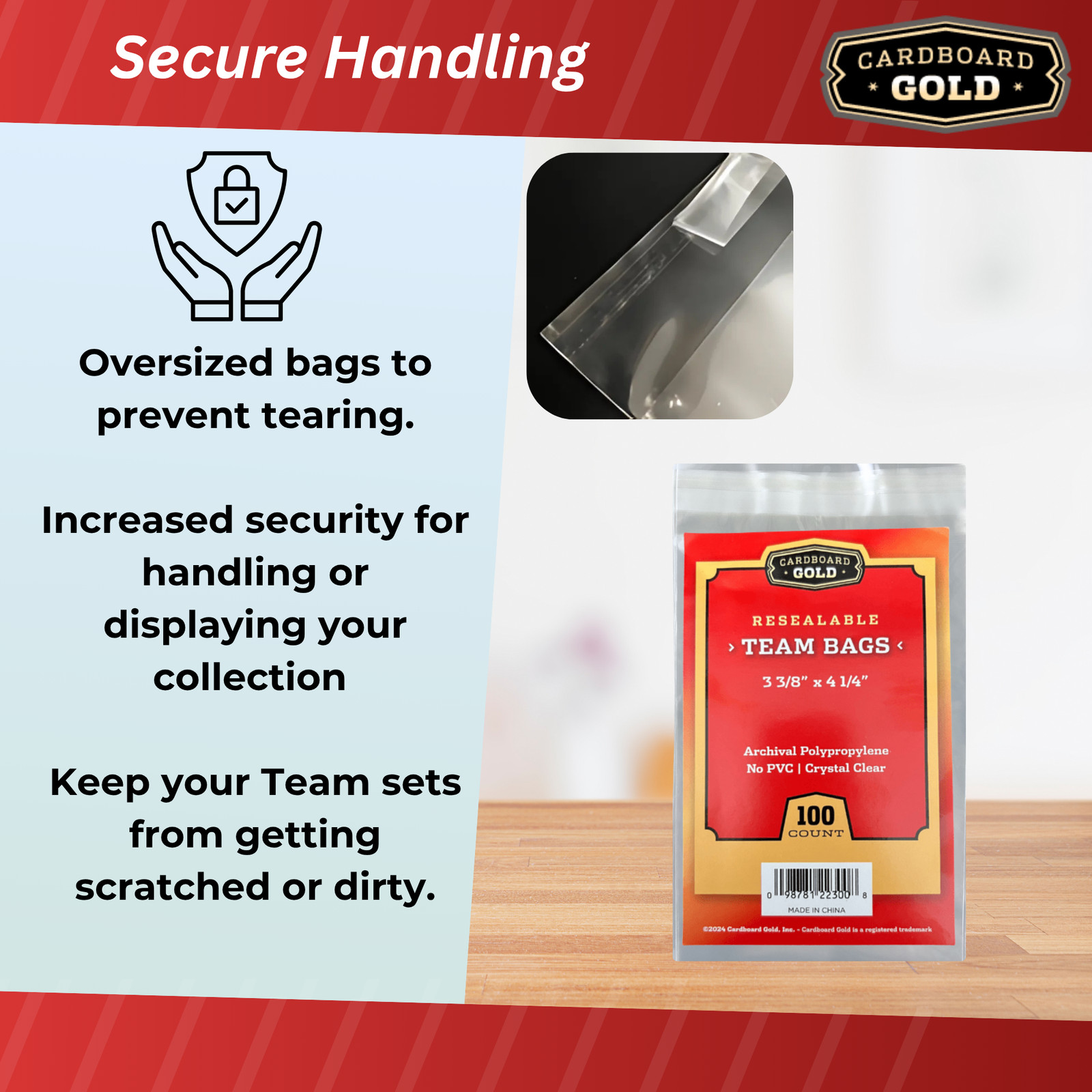 CBG 1000 ct Resealable Sports Card Team Set Bags Cardboard Gold FREE SHIPPING