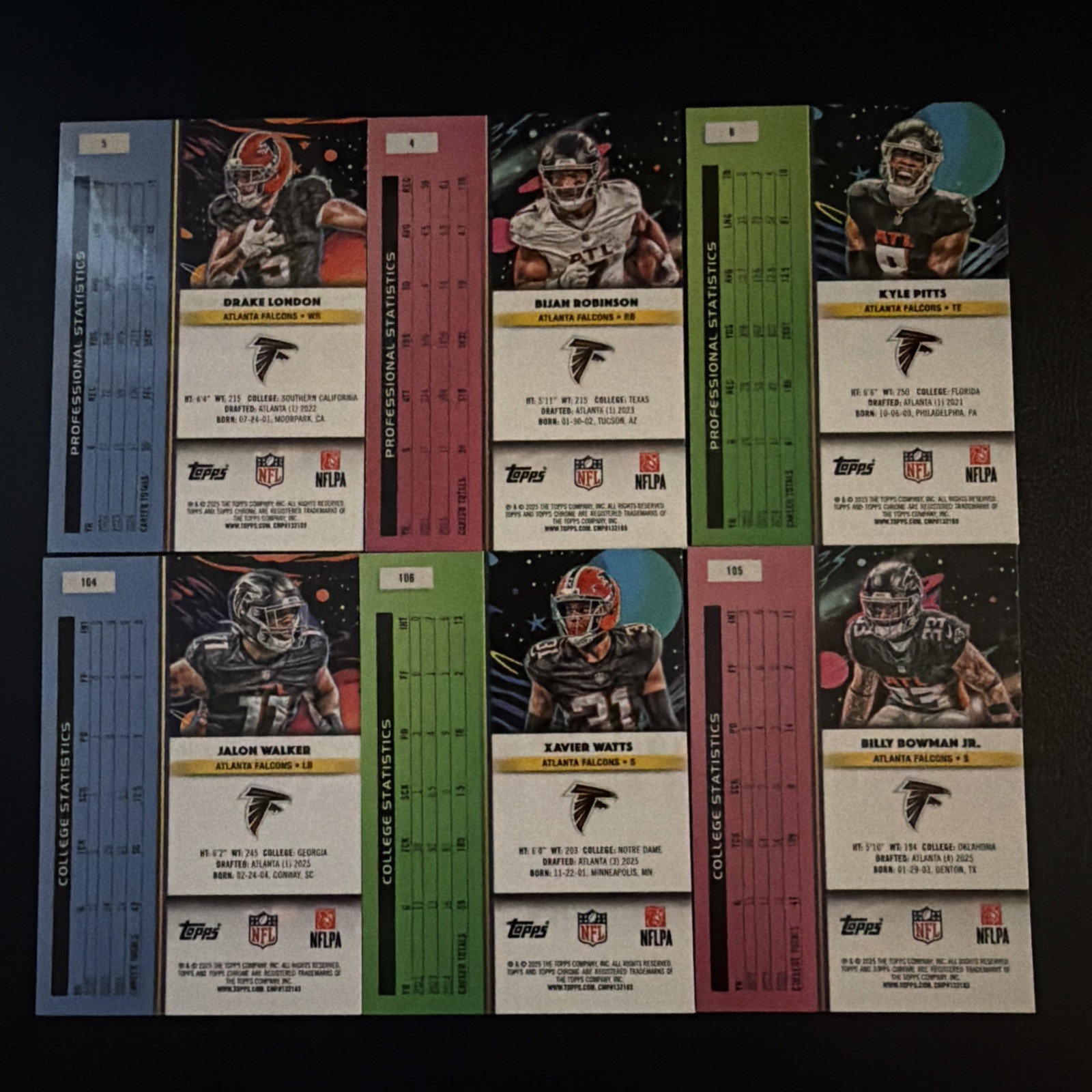 2025 Topps Chrome Cosmic Falcons 6 Card Full Team Base Set