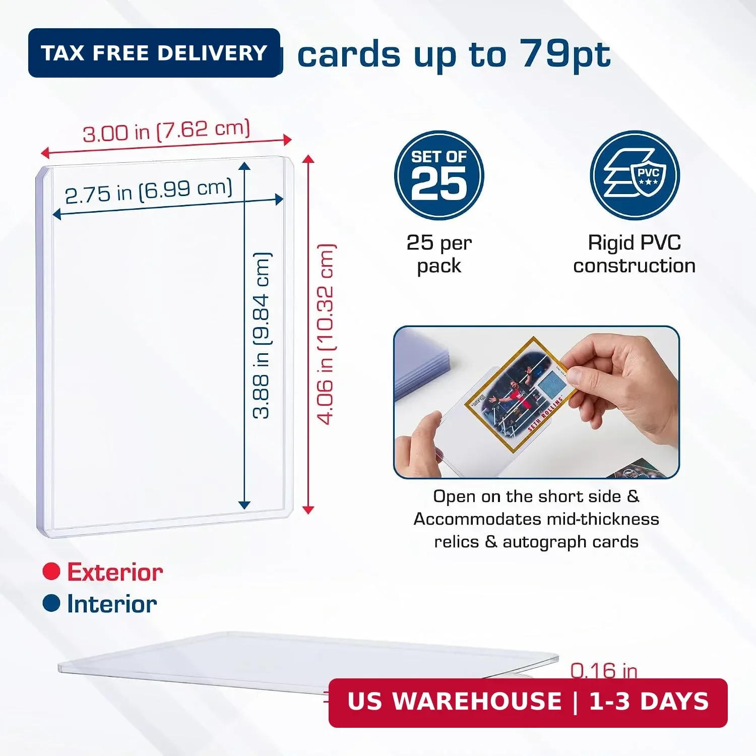 BCW 79 PT. Thick Card Topload Holder – Pack of 25 | Durable Rigid PVC Toploader