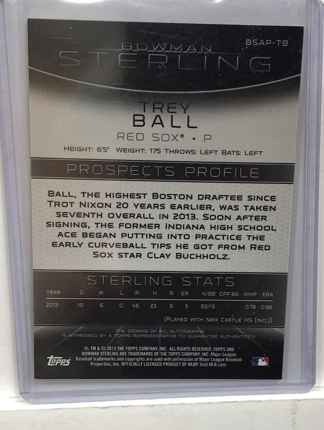 Topps 2013 Bowman Sterling Trey Ball Prospect Autograph #BSAP-TB Red Sox MLB
