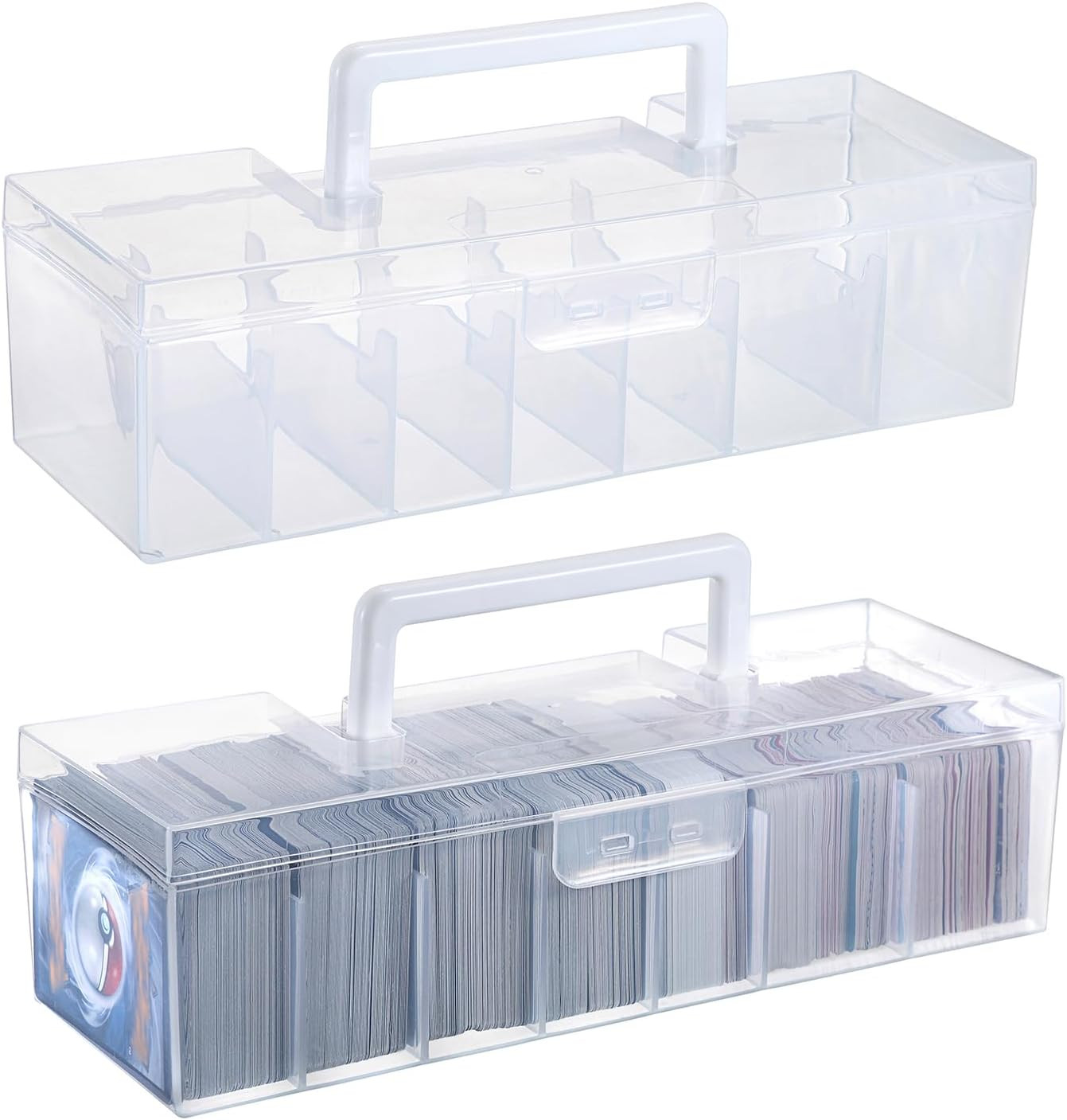 2-Pack Clear Plastic Trading Card Storage Boxes with Dividers for Sports & TCG C