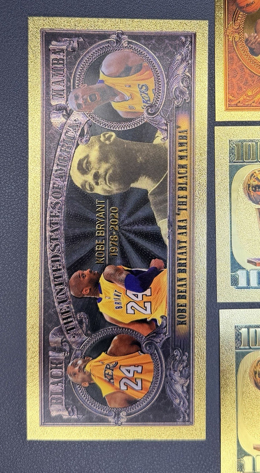 Michael Jordan 24k Gold Foil Banknotes w/ 1 Kobe Note – LOT of 5 In Top Loaders