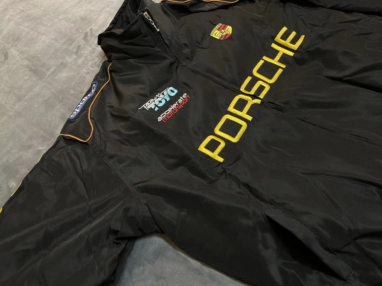 Unisex Adult Jacket Black Ebroidered Cotton Padded F 1 Racing Jacket