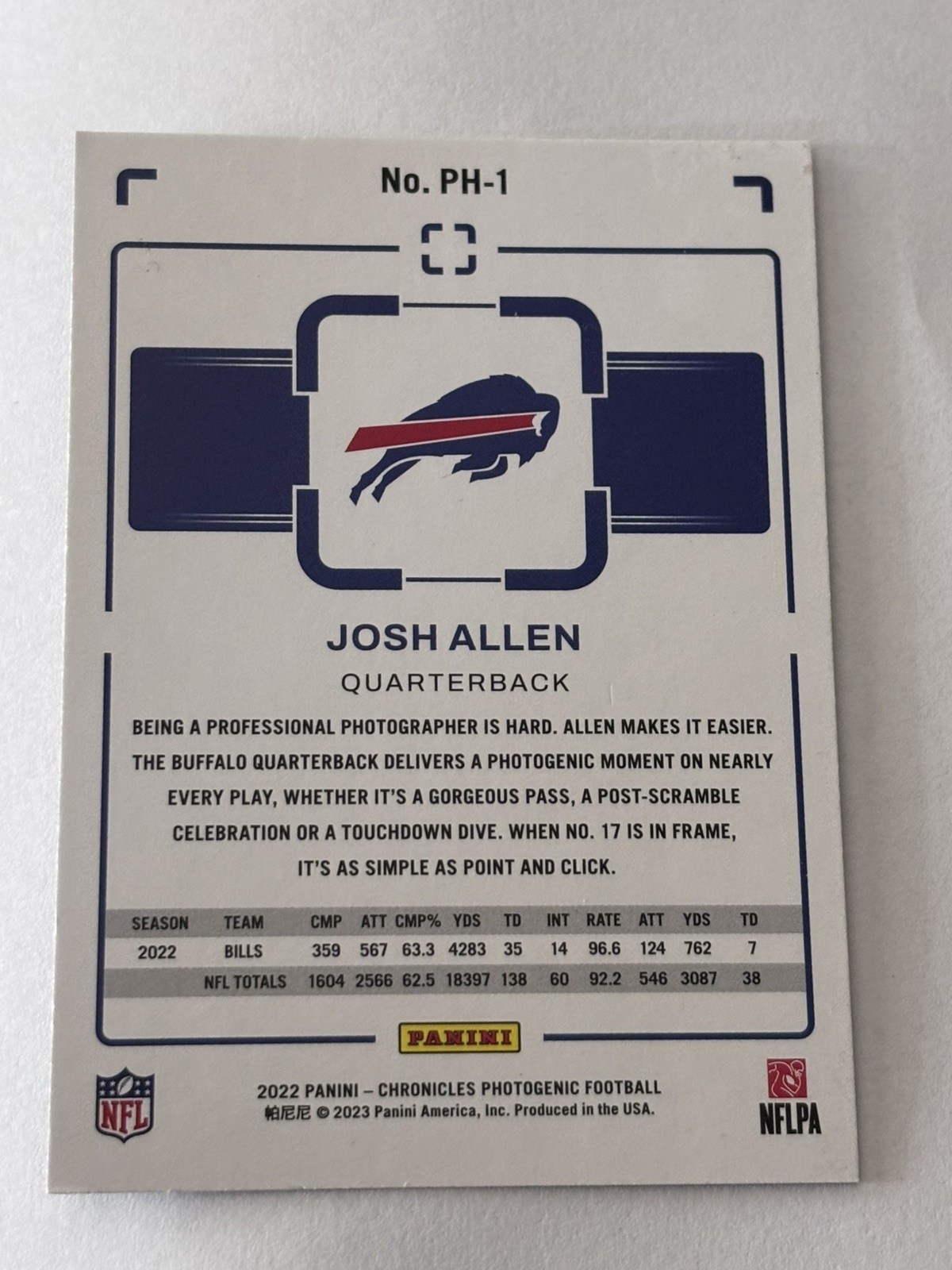 BILLS JOSH ALLEN 2022 PANINI CHRONICLES PHOTOGENIC TEAL #PH-1