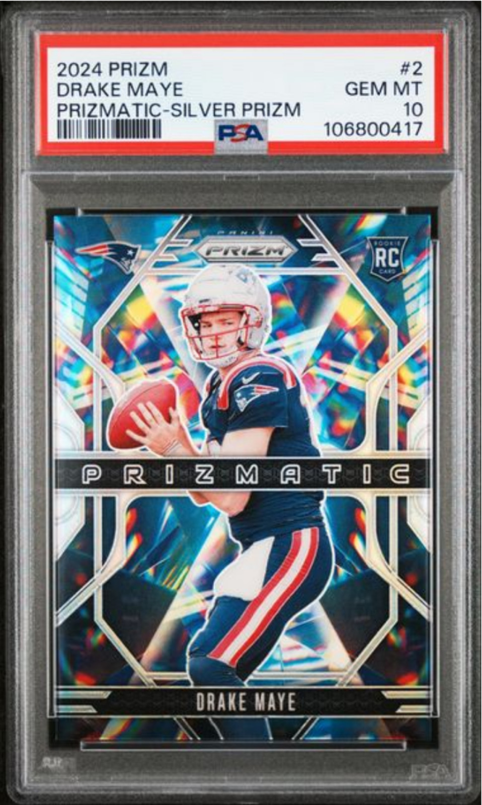 Graded 2024 Panini Prizm Drake Maye #2 Prizmatic Silver Prizm Rookie Card PSA 10