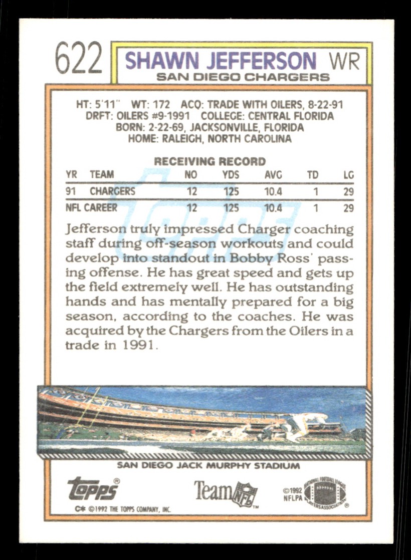 1992 Topps – Shawn Jefferson #622 Football Sports Card Raw Trading Card