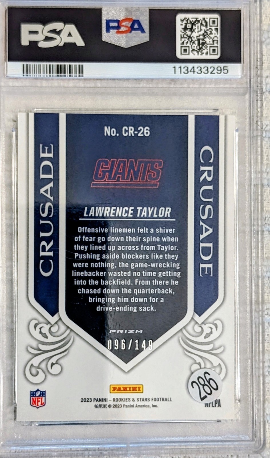 Panini 2023 Rookies & Stars Lawrence Taylor Crusade WH CR-26 White 096/149 PSA 9