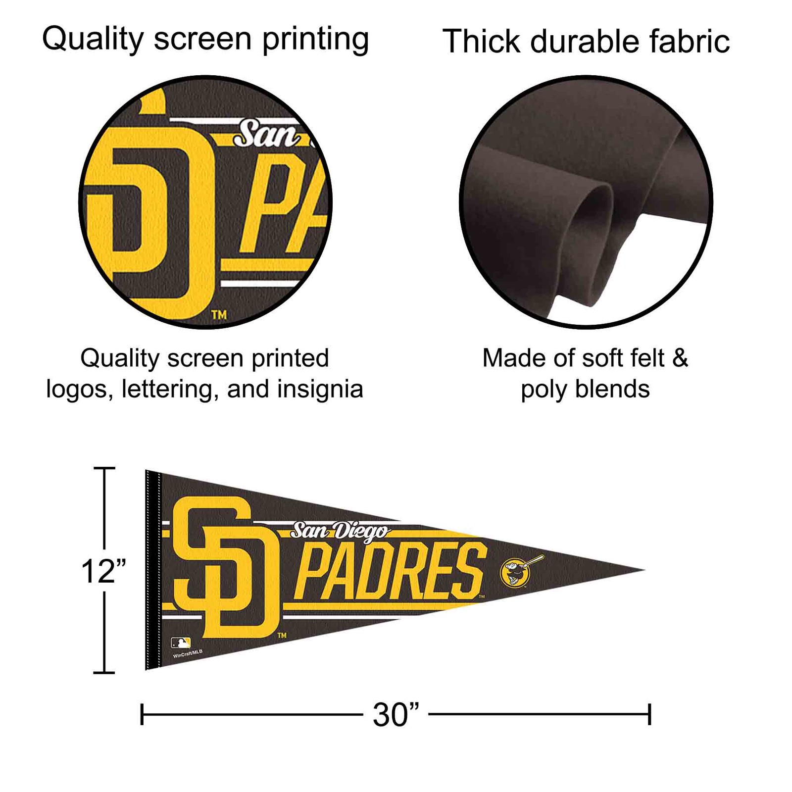 San Diego Padres MLB 12 in X 30 in Pennant