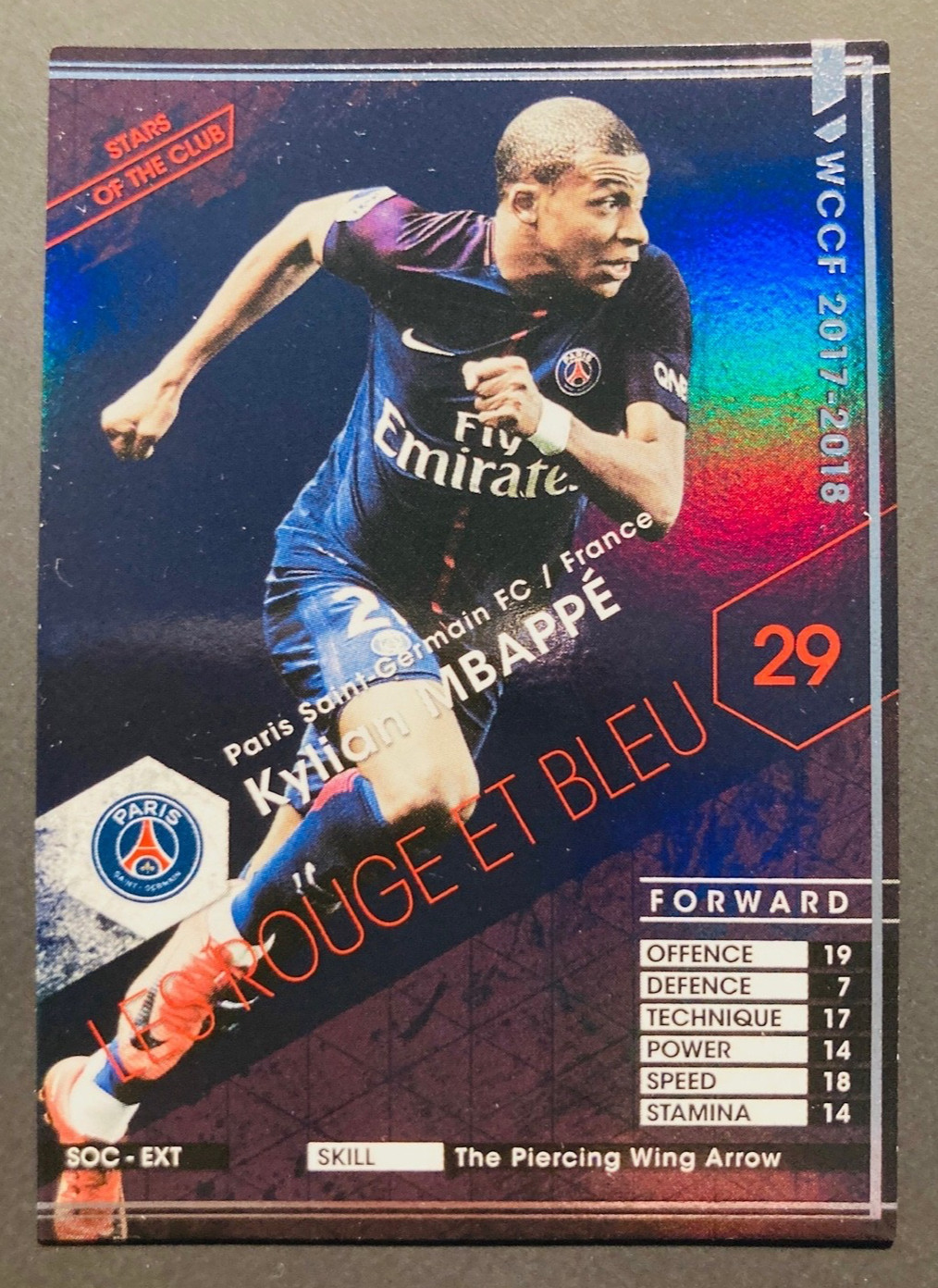 2017-18 Panini SEGA WCCF Stars of Club EXTRA Kylian Mbappe PSG refractor card