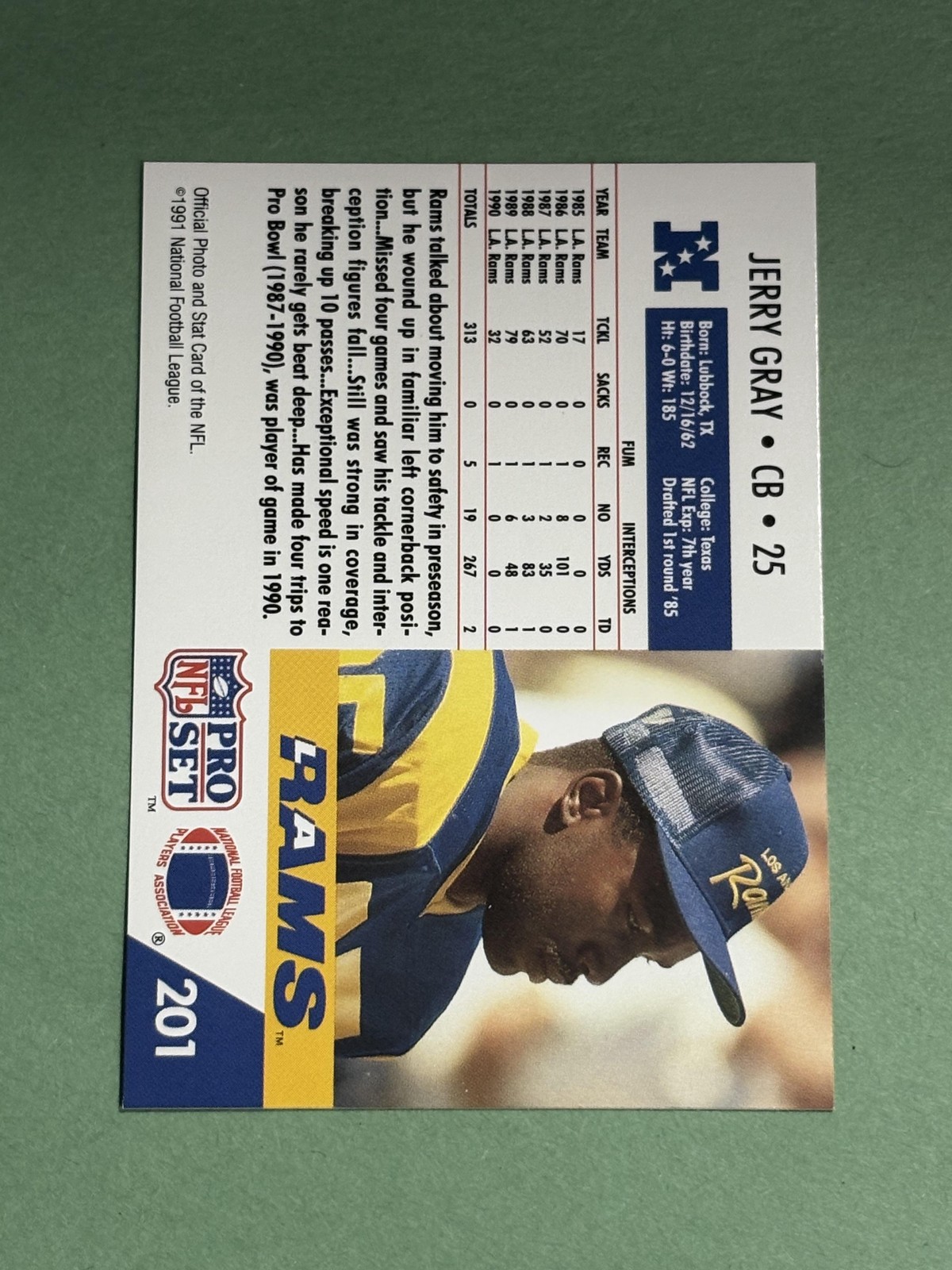 Jerry Gray 1991 Pro Set Los Angeles Rams #201 BB401