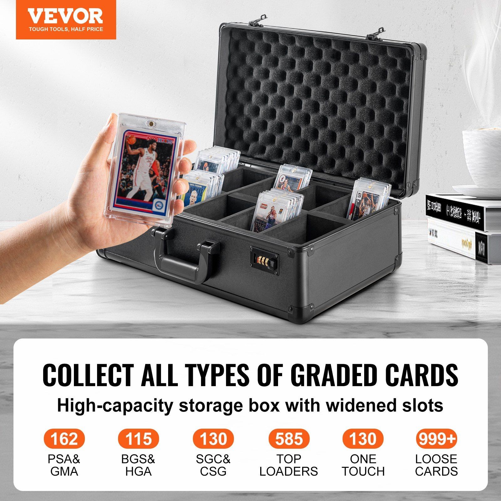 162PSA-rated 5-slot Card Storage w/Combination Lock & Shock-Absorbing Foam