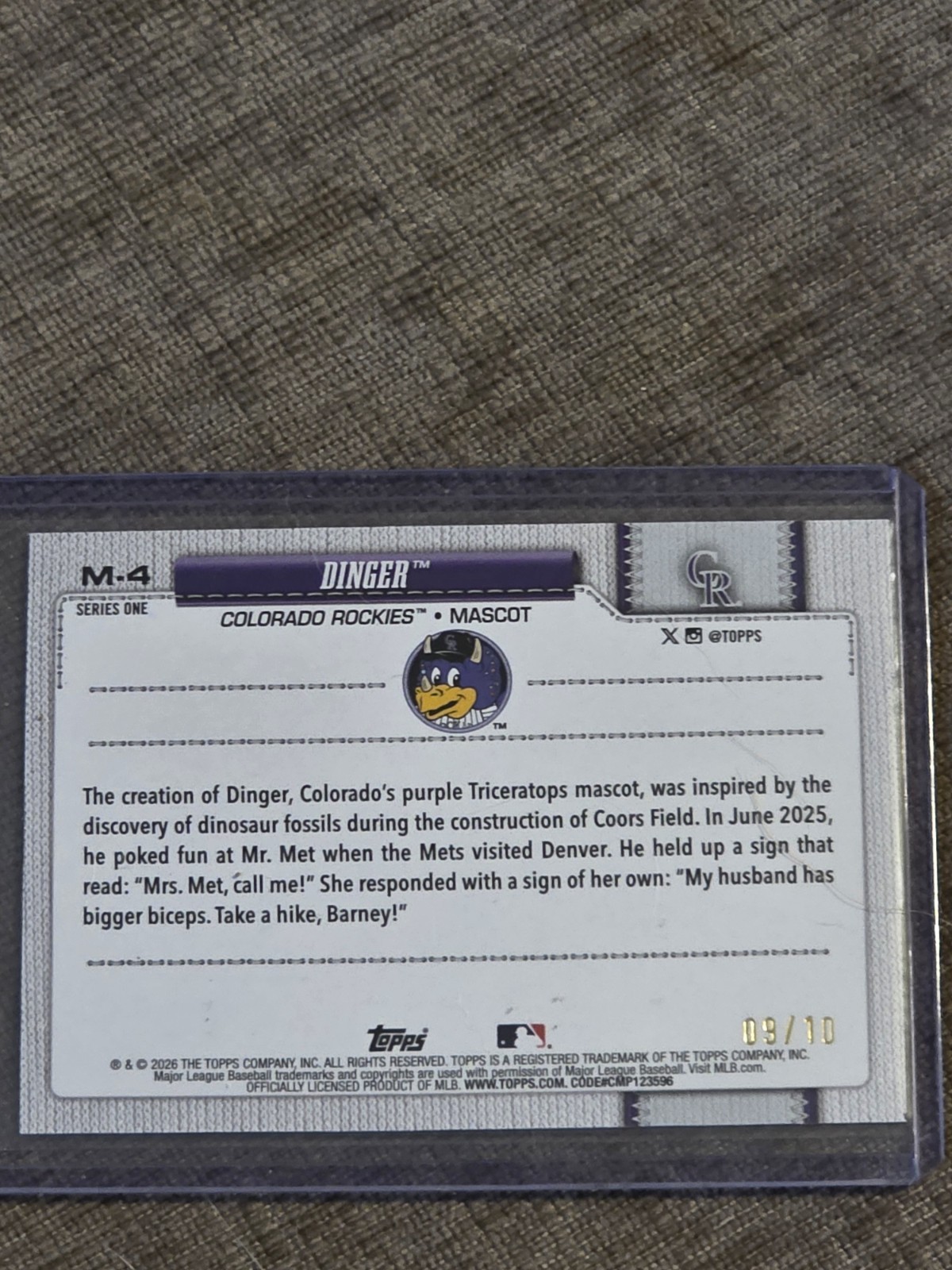 Topps Celebration 2026 Dinger Mascot 9/10 Black Border Colorado Rockies #M-4