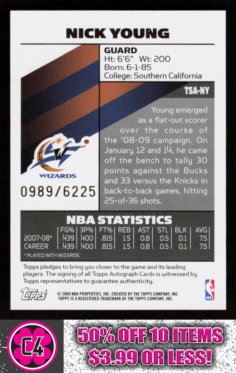 Nick Young 2008-09 Topps Signature Autographs Auto #/6225 Washington Wizards