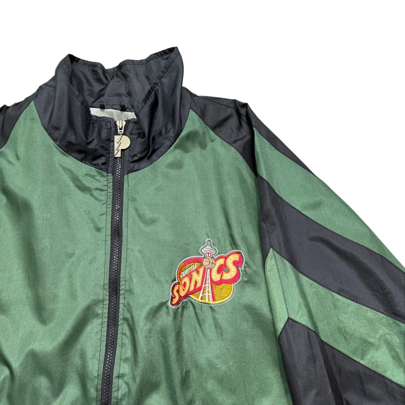 VTG 90s NBA SEATTLE SUPERSONICS PRO PLAYER WINDBREAKER JACKET SIZE L
