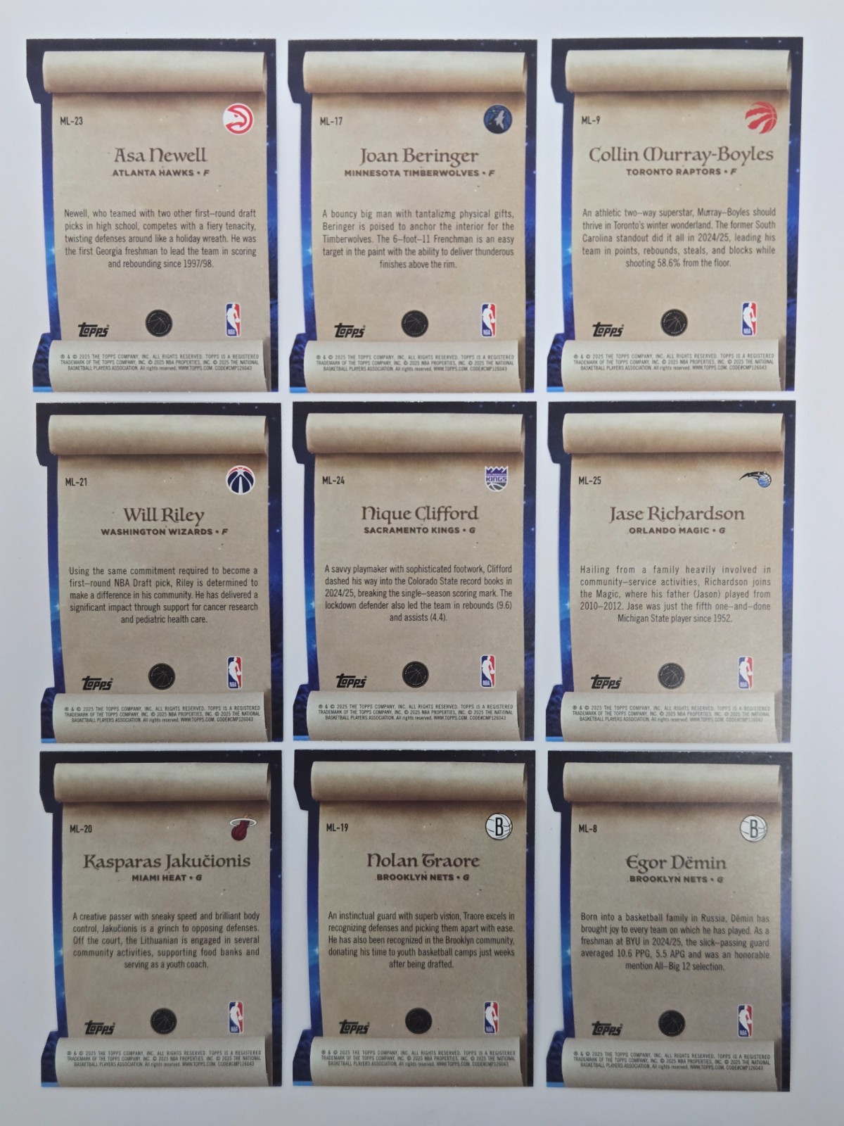 2025-26 TOPPS HOLIDAY MAKING THE NICE LIST NBA RC ROOKIE HOLO🌈DIE CUT LOT (9)