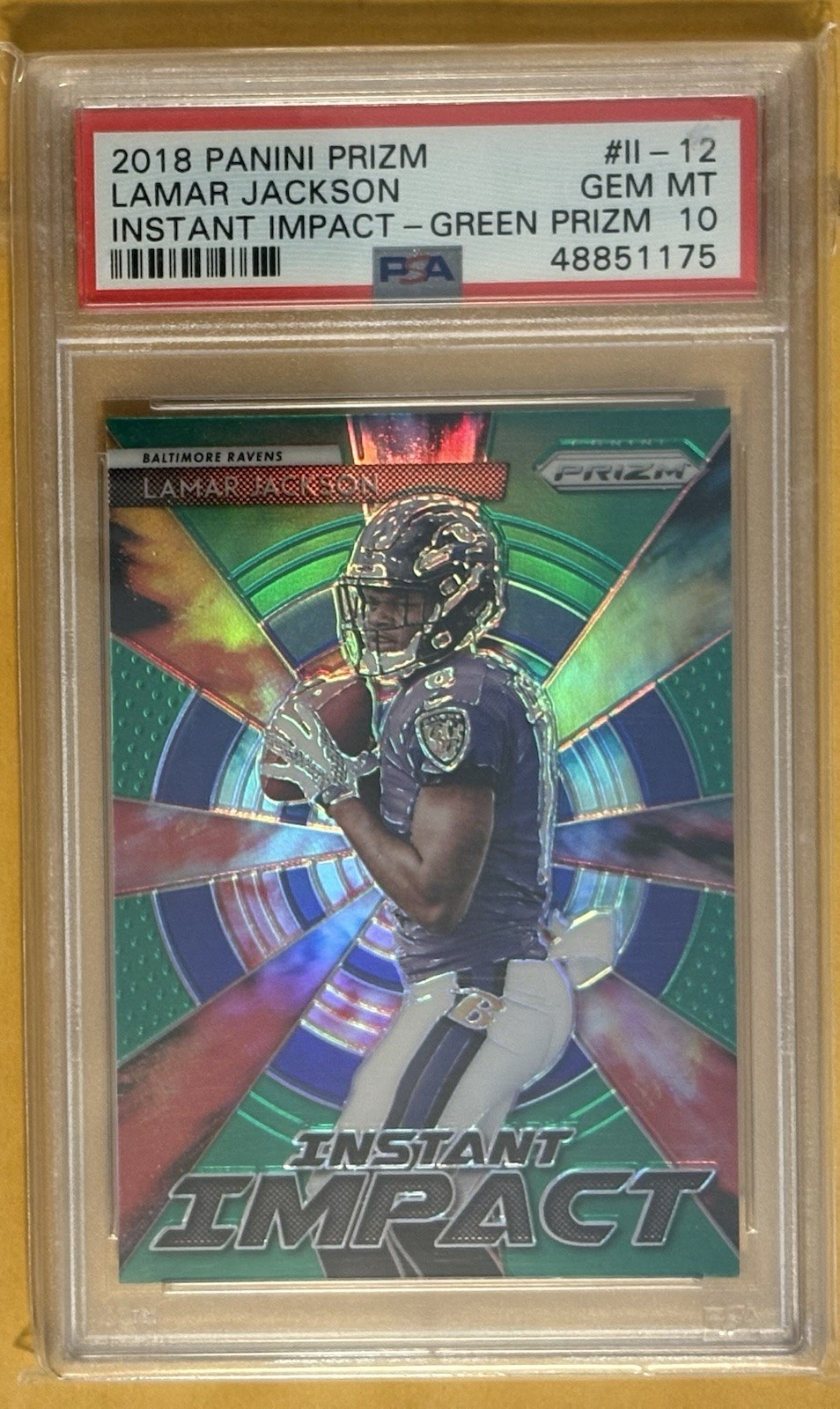 2018 Prizm Lamar Jackson #11-12 Instant Impact Green RC ( PSA 10 ) GEM MT !