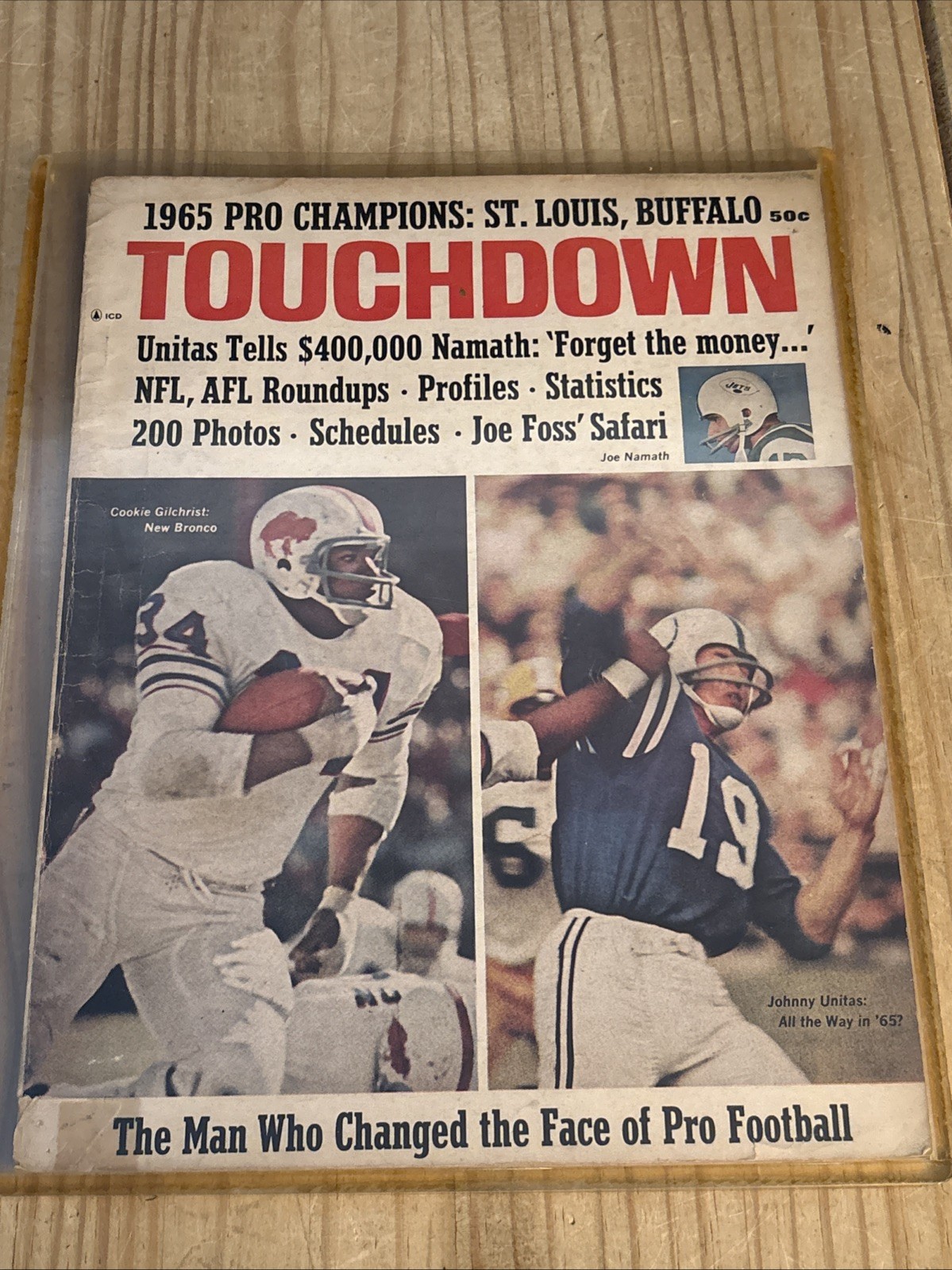 Touchdown 1965 Vintage Sports Football Magazine Joe Namath Jets Cookie Gilchrist