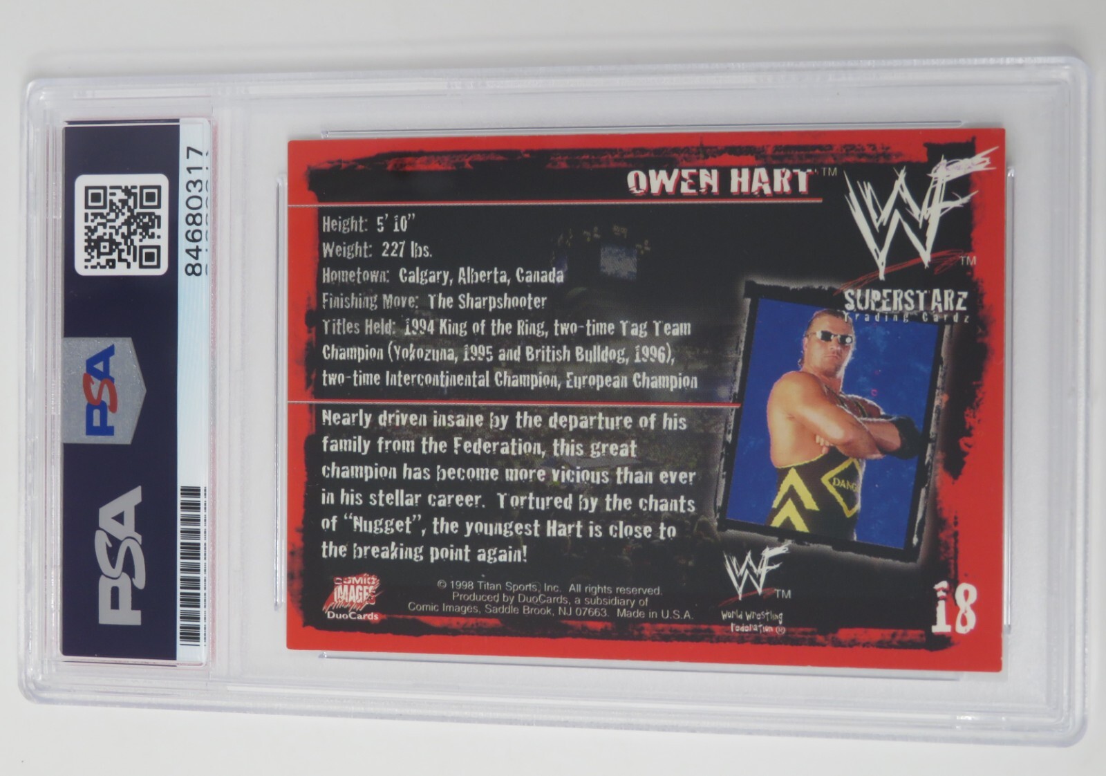 Owen Hart WWF WWE Signed Autograph Auto 1998 DuoCards Comic Images Card # 18 PSA