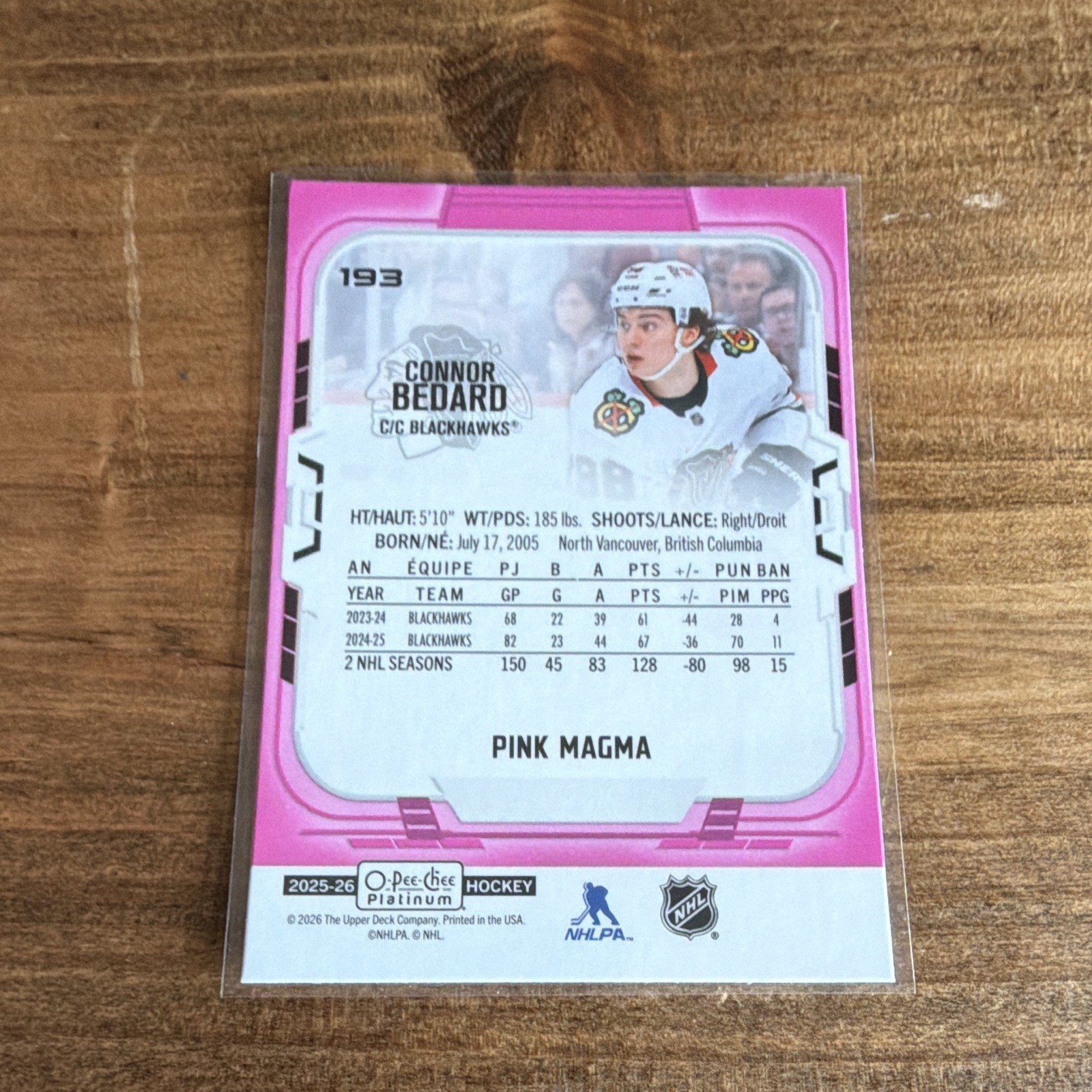 Upper Deck O-Pee-Chee Platinum Connor Bedard Pink Magma #193 Blackhawks