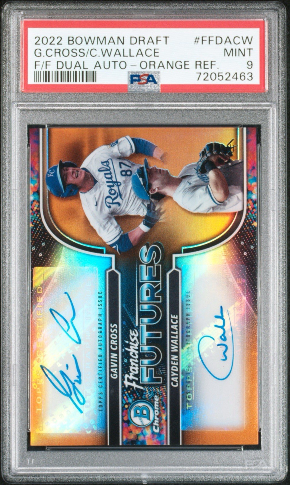 2022 Bowman Gavin Cross Cayden Wallace Franchise Futures Dual Auto Orange /25