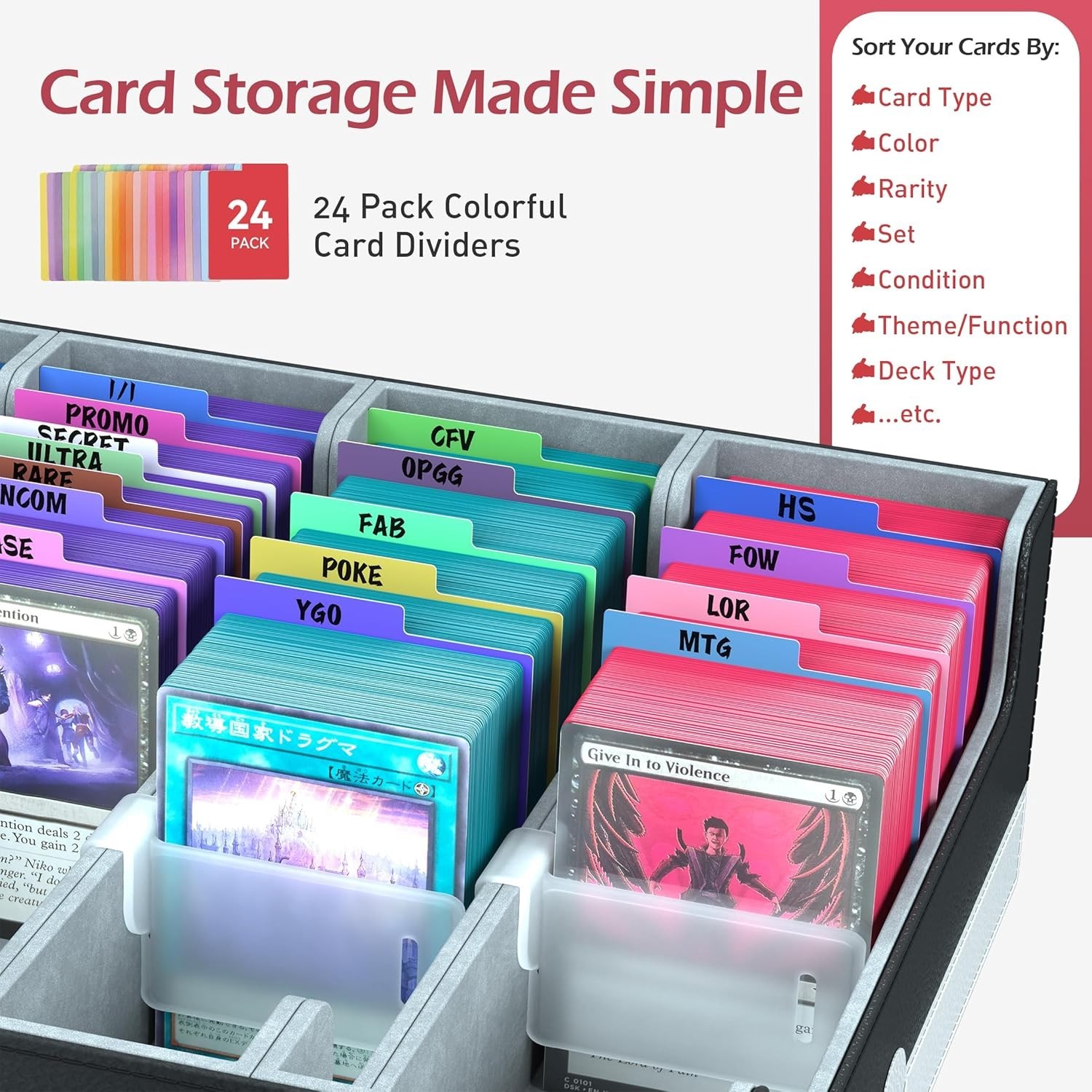 4-Row【3200+】 Trading Card Storage Box, Card Organizer Holder with 24 Dividers…