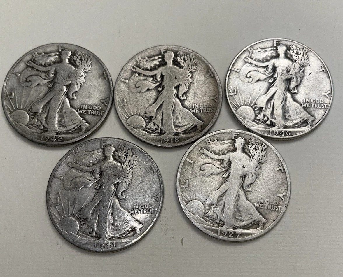 [Lot of 5] Walking Liberty Half DoIiar – 90% Siver Choose How Many Lots of 5!