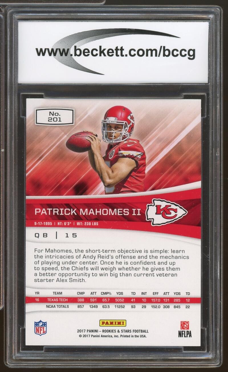 2017 Rookies Stars #201 Patrick Mahomes II Card BGS BCCG 10 Mint+