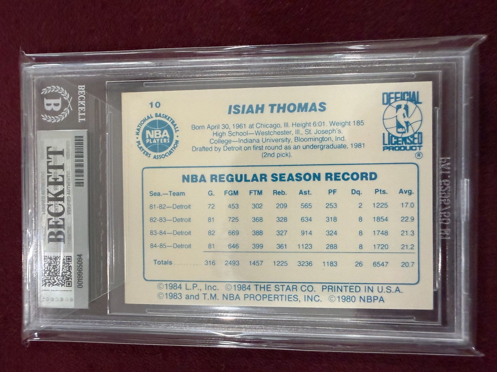 Isiah Thomas 1985-86 Star No Logo Rookie Card RC BGS 7.5 NM+ Pistons