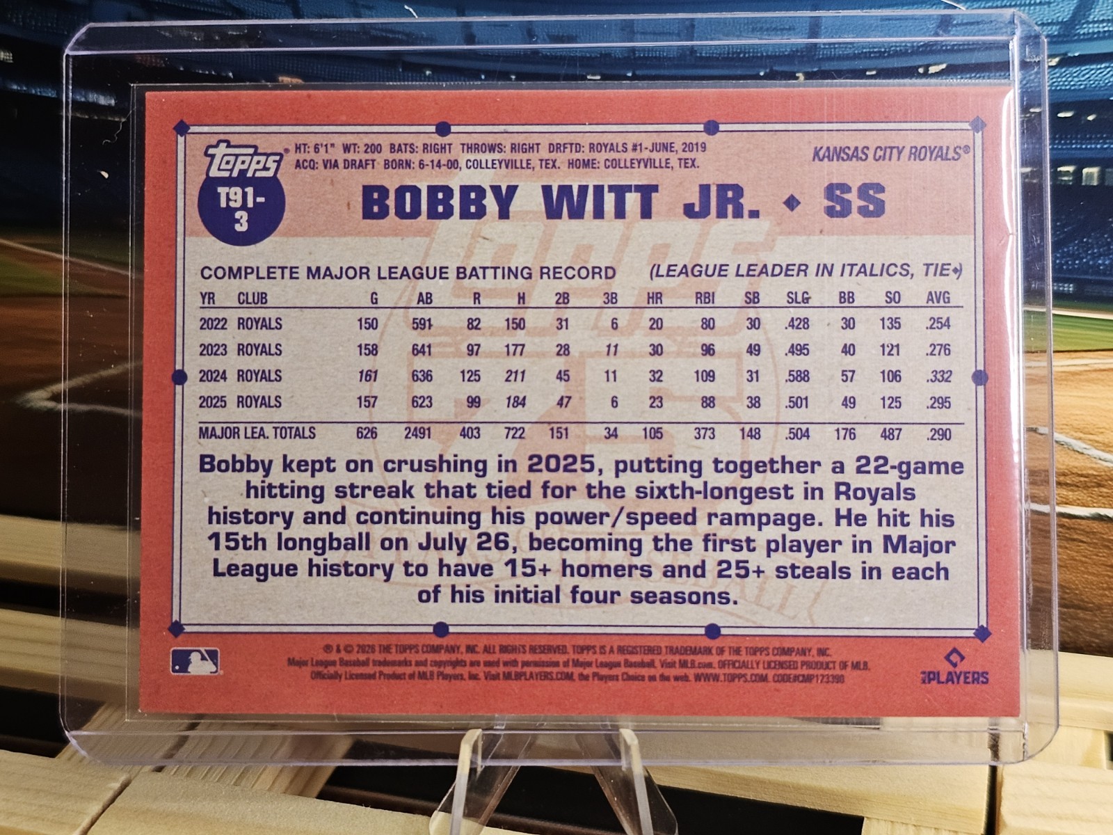 2026 Topps Series 1 #T91-3 Bobby Witt Jr. 35th Anniversary Royals
