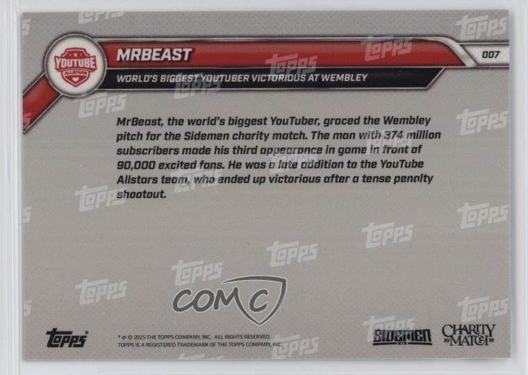 2025 Topps Now Sidemen Charity Game /6358 MrBeast #007 s5q
