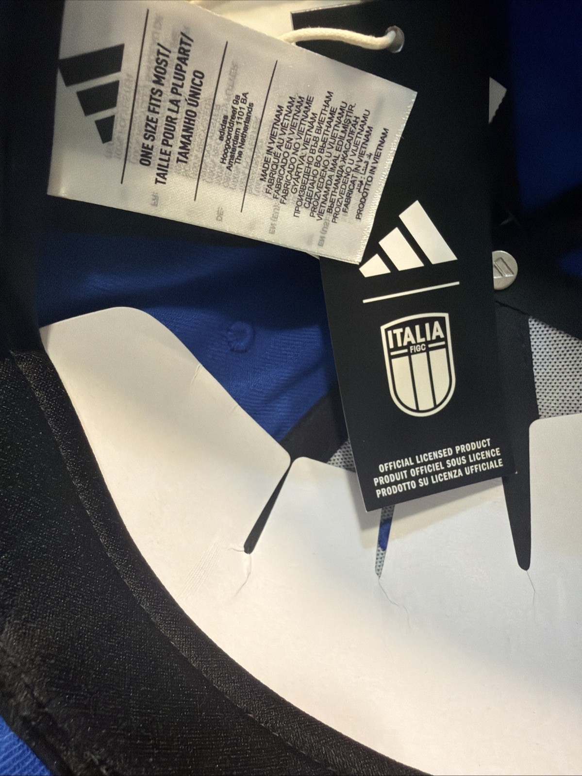 Adidas Italy Soccer Hat FIGC Blue Adjustable Cap Official National Team NWT