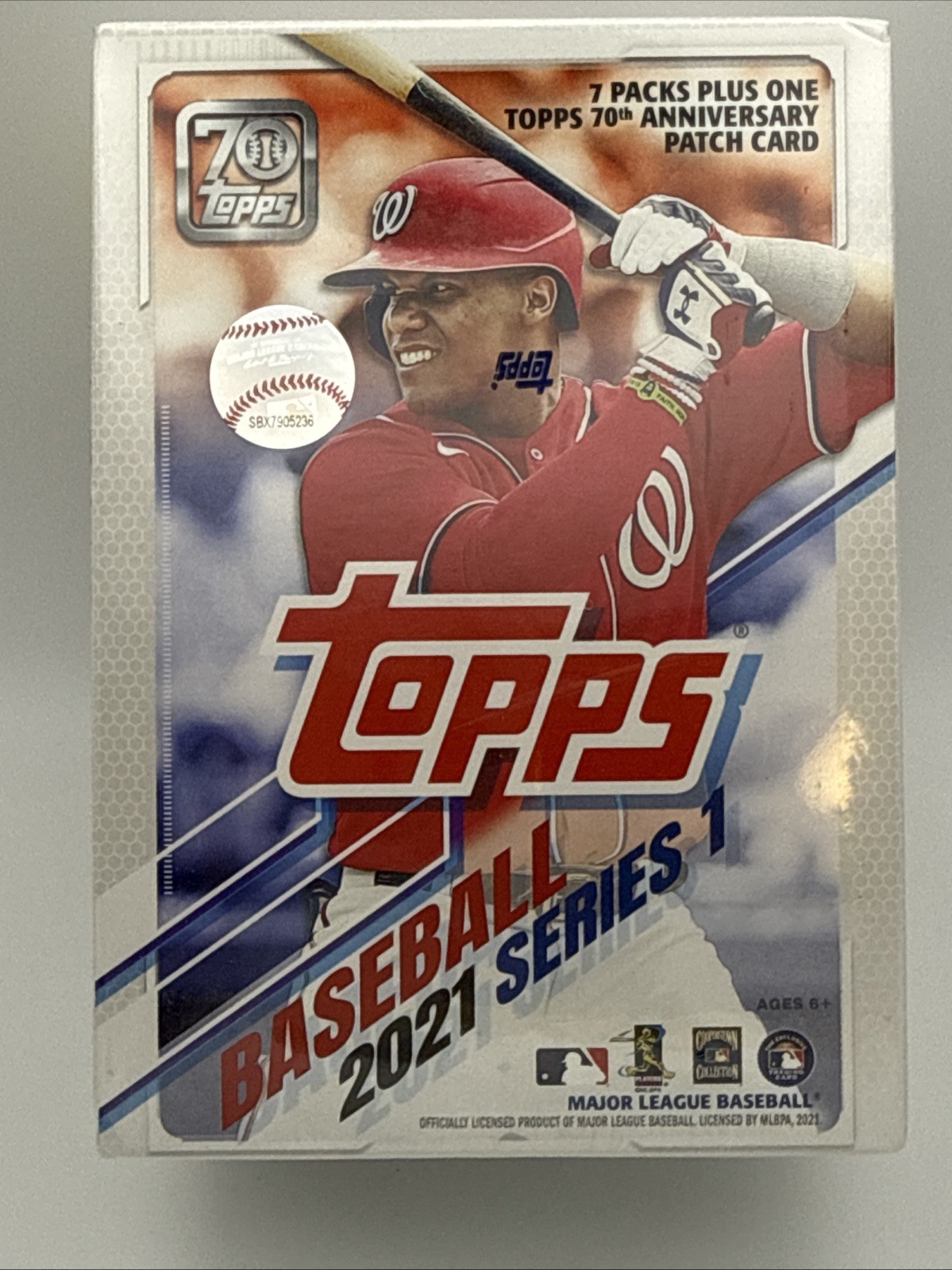 Factory Sealed 7 Pack Blaster Box 2021 Topps Series 1 Baseball Cards with Patch
