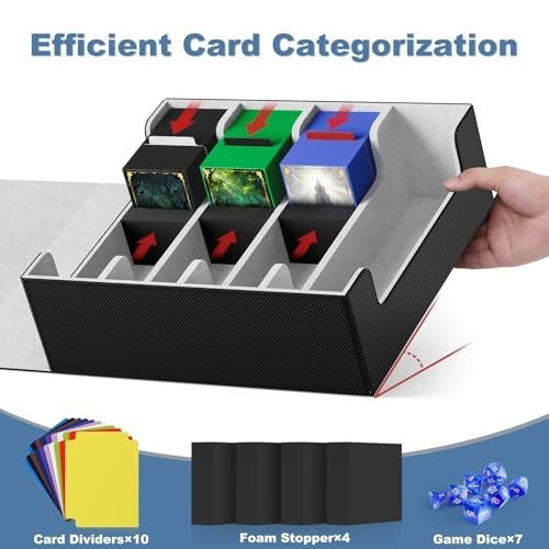 Trading Card Storage Box 4 Row Large Capacity 2400 Cards Magnetic Closure Divide