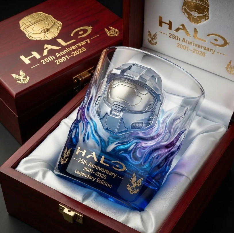 [No box] Halo 25th Anniversary 2001-2026 Finish The Fight Whiskey Glass