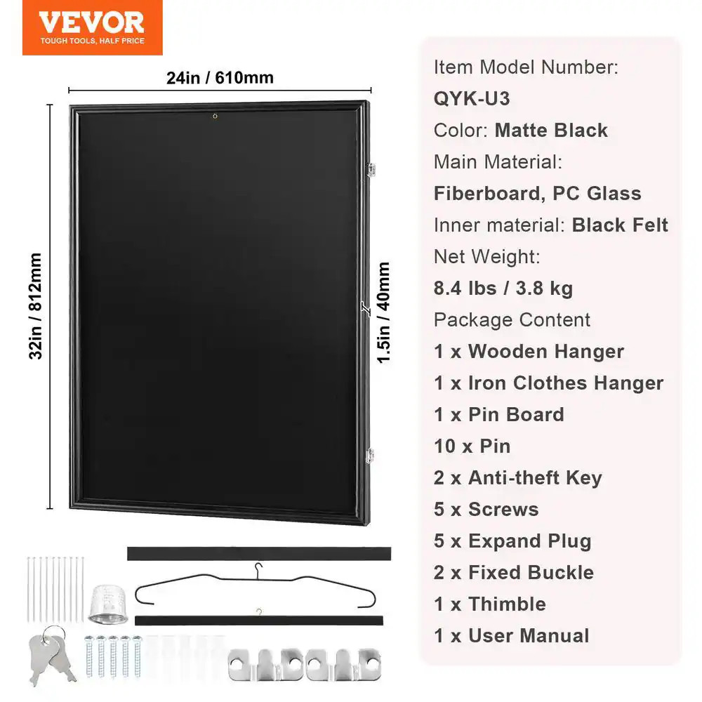 Black Jersey Display Frame Case 24 X 32 X 1.5 In. Lockable Sport Jersey Shadow B