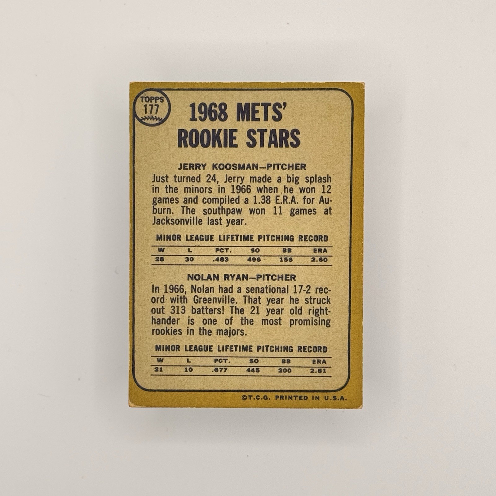Vintage-Style Souvenir • Nolan Ryan 1968 Rookie Inspired Novelty Display Card