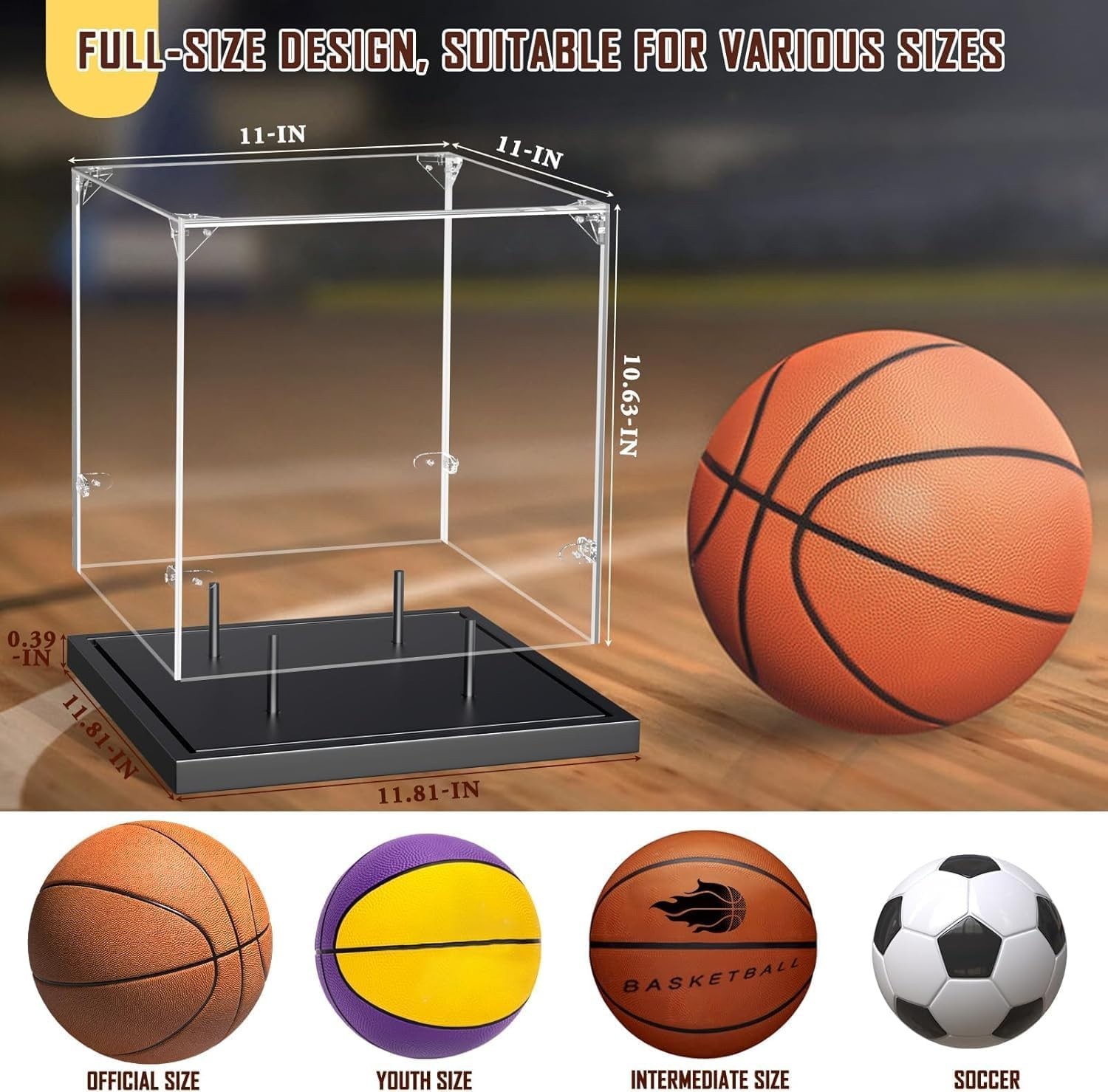 Clear Acrylic Basketball Case for Autographed Memorabilia – 24×18 Tabletop Stand