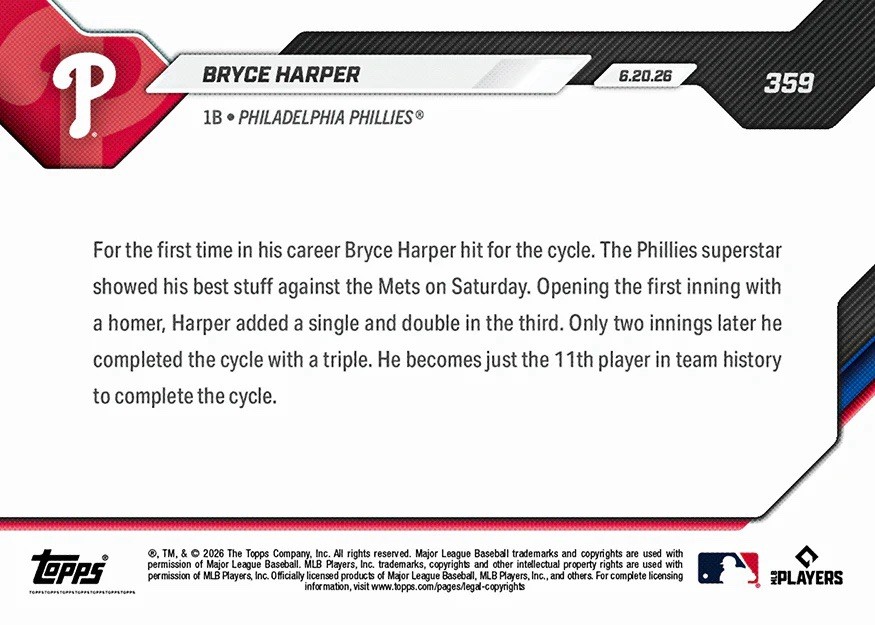 Bryce Harper 2026 MLB TOPPS NOW 359 FIRST CAREER CYCLE PHILLIES Presale